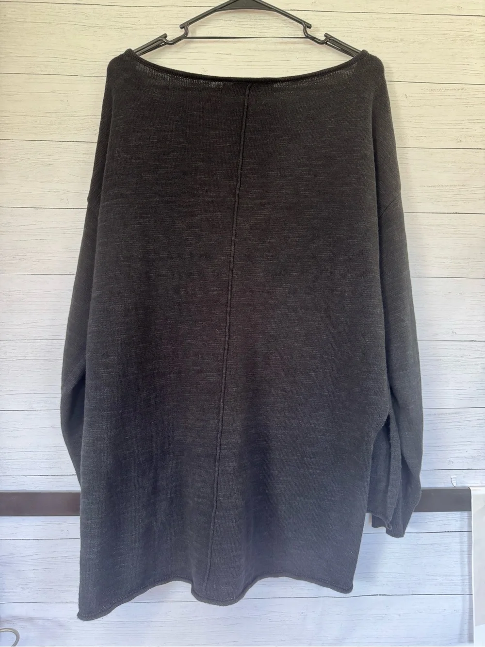 Free People FP Beach Oversized Black Linen Blend V-Neck Sweater M Boho Coastal